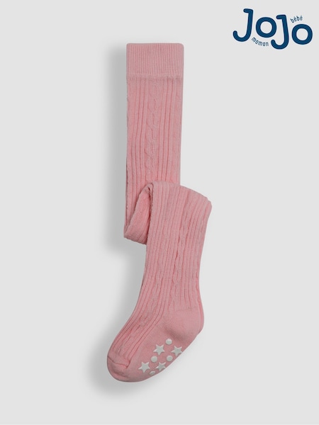 JoJo Maman Bébé Dusky Pink Cable Ribbed Tights (E35740) | £9.50