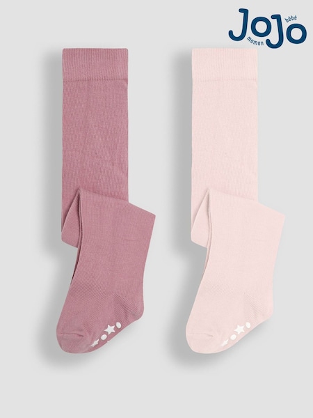 JoJo Maman Bébé Pink Cotton Rich Tights 2 Pack (E35741) | £15