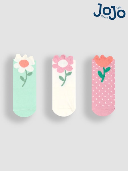JoJo Maman Bébé Green Flower Socks 3 Pack (E35744) | £9.50