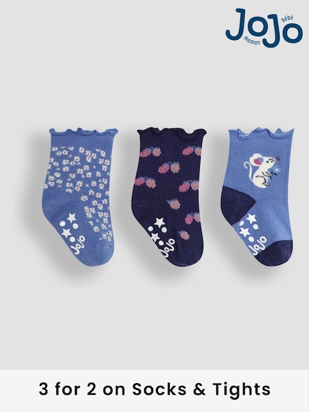 JoJo Maman Bébé Cornflower Mouse Cotton Frill Socks 3 Pack (E35747) | £9.50