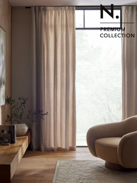 Natural N. Premium Collection 100% Linen Wave Header Lined Curtains (E35755) | £200 - £300