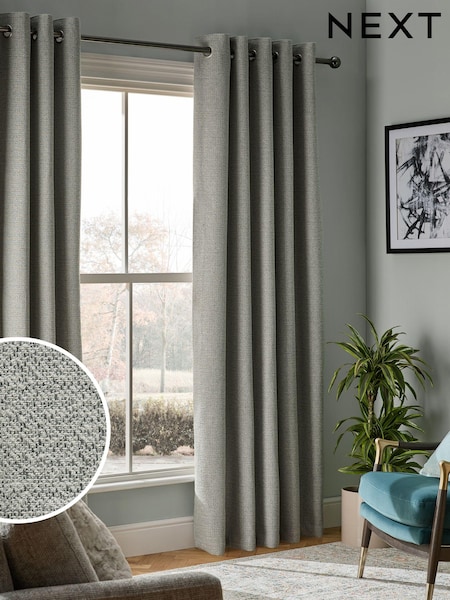 Grey Textured Eyelet Lined Curtains (E35779) | £55 - £130