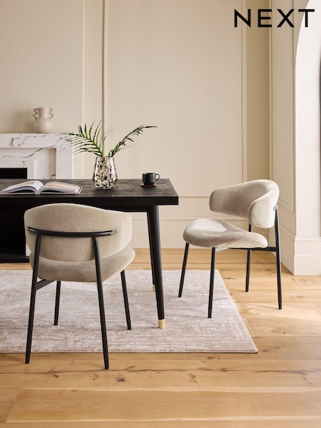 Set of 2 Relaxed Chenille Light Natural Bryer Dining Chairs (E35790) | £299