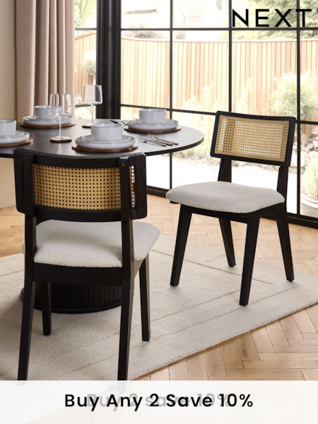 Set of 2 Casual Boucle Oyster Abel Black Leg Dining Chairs (E35793) | £299