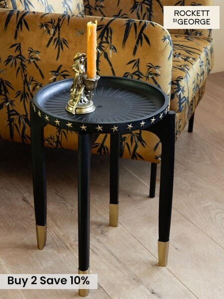Rockett St George Black Mango Wood Studded Side Table (E35882) | £150