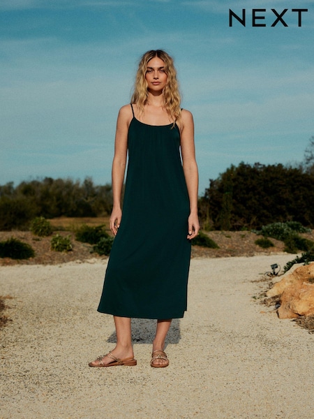 Emerald Green Jersey Midi Slip Dress (E35972) | £24
