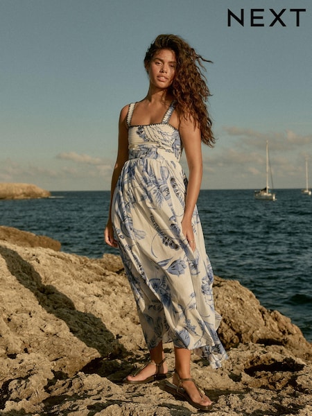 White/Blue Midi Summer Dress (E35983) | £62