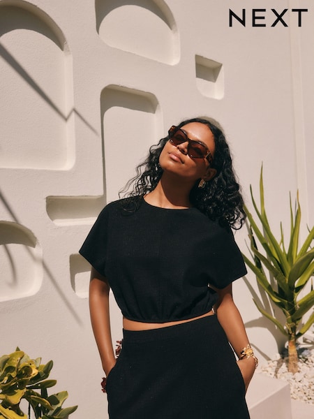 Black Textured Jersey Short Sleeve Top (E36044) | £18