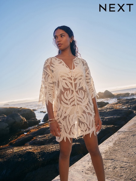 Cream Crochet Cover-Up Kaftan (E36051) | £52