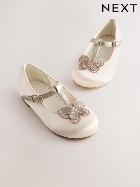 Ivory Butterfly Satin Bridesmaid T-Bar Occasion Shoes (E36058) | £21 - £23