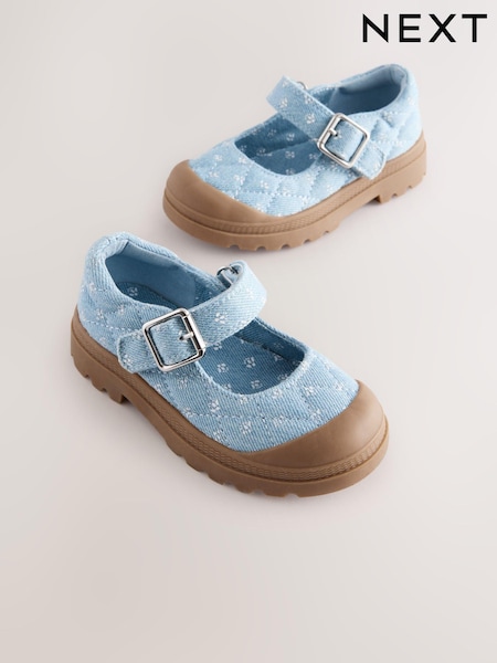 Denim Floral Chunky Mary Jane Shoes (E36233) | £22 - £24