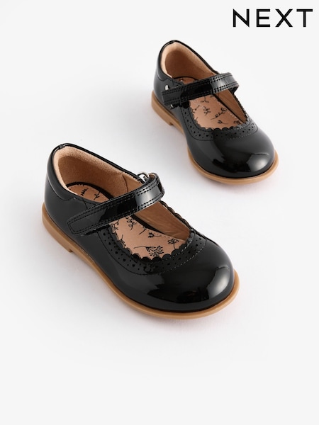 Black Leather Touch Fastening Brogue Shoes (E36237) | £24 - £26