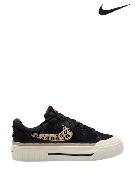 Nike Black/Leopard Court Legacy Lift Platform Trainers (E36365) | £80