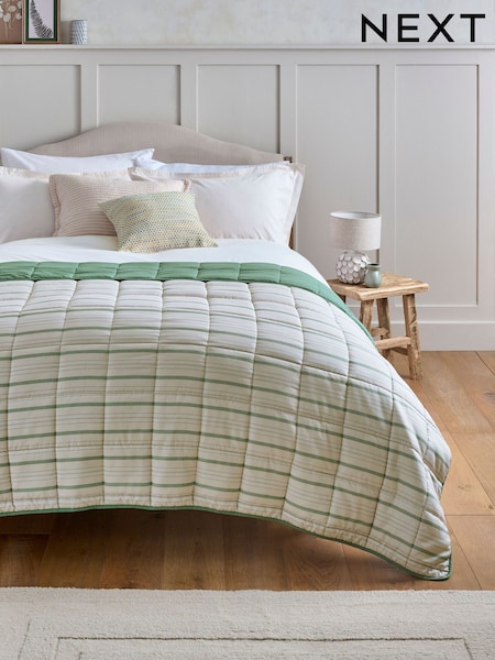 Bright Green Connie Stripe Reversible Bedspread (E36431) | £38 - £68