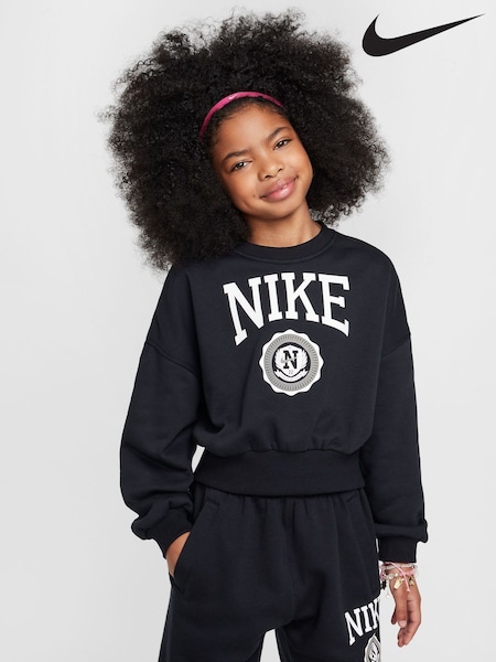 Nike Black Boxy Varsity Crew Neck Sweatshirt (E36637) | £38