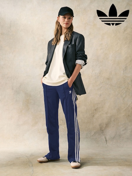 adidas Blue Straight Firebird 3 Stripe Straight Trackpants (E36748) | £55