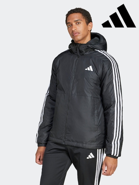 adidas Black Essentials 3-Stripes Insulation Hooded Jacket (E36834) | £75