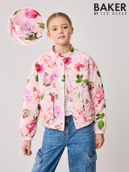 Baker by Ted Baker Pink Floral Quilted Bomber Jacket (E36887) | £40 - £47