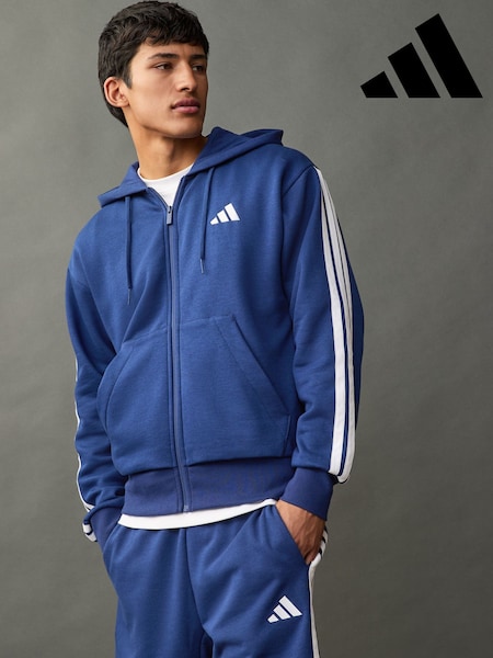 adidas Blue Essentials 3-Stripes Fleece Hoodie (E36915) | £50