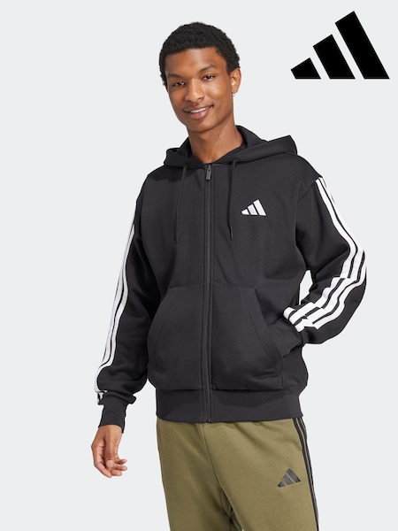 adidas Black Essentials 3-Stripes Fleece Hoodie (E36919) | £50