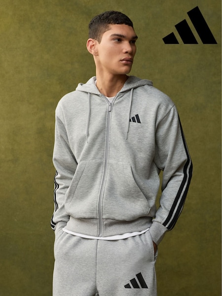 adidas Grey Essentials 3-Stripes Fleece Hoodie (E36951) | £50