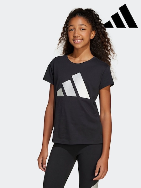 adidas Black Winter Glam Metallic 100% Cotton T-Shirt (E36959) | £13