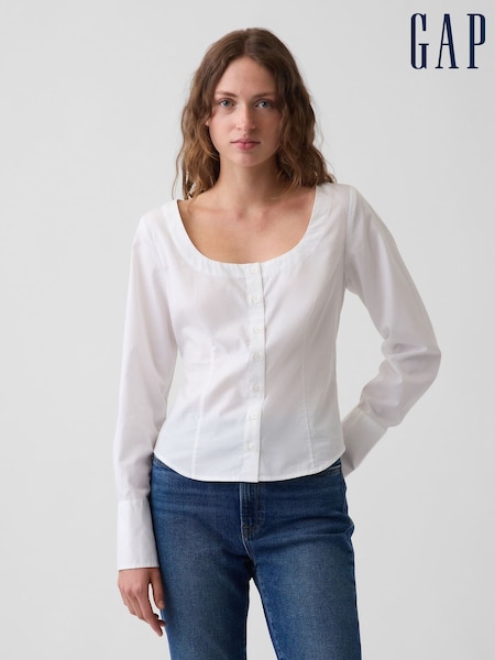 White - Gap Poplin Scoop Neck Top