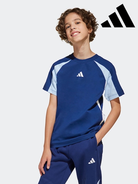 adidas Blue Essentials Colourblock 100% Cotton T-Shirt (E37025) | £13