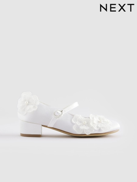 White Satin Stain Resistant Bridesmaid Mary Jane Occasion Shoes (E37037) | £26 - £33