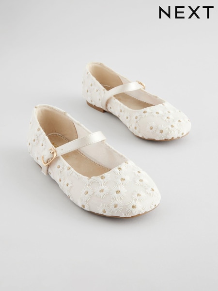 Cream Embroidered Mary Jane Occasion Shoes (E37045) | £22 - £29
