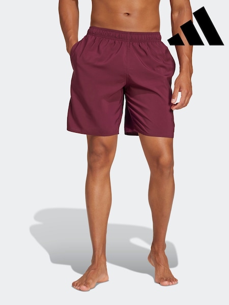 adidas Red Solid CLX Classic-Length Swim Shorts (E37098) | £25
