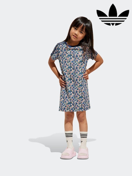 adidas originals Blue Blue Floral Liberty London 100% Cotton T-shirt Dress (E37239) | £28