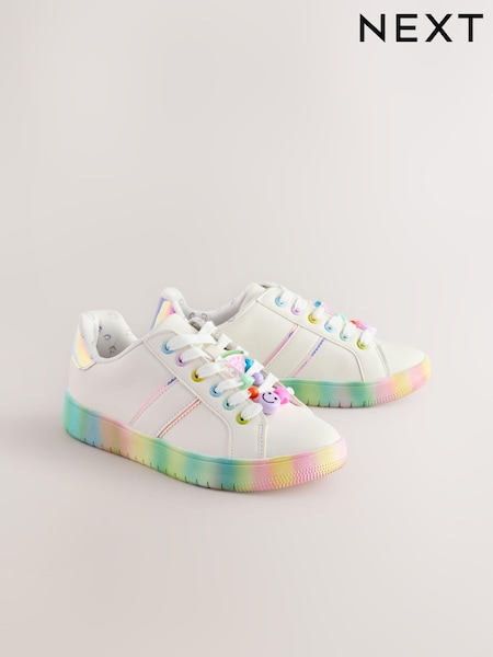 White Beaded Lace Up Chunky Trainers (E37371) | £25 - £32