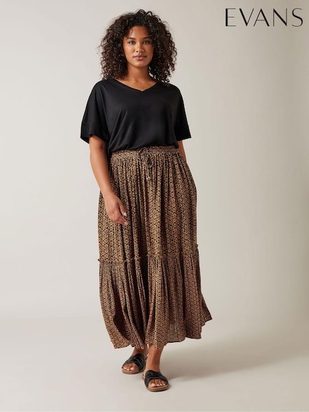 Evans Orange Floral Tie Crinkle Midi Skirt (E37393) | £42