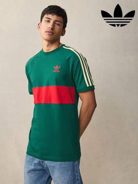 adidas Originals Green 3-Stripes Panel 100% Cotton T-Shirt (E37645) | £30