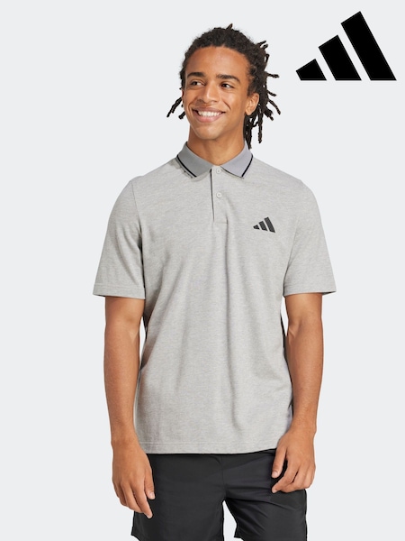 adidas Grey Essentials Small Logo Piqué Polo Shirt (E38307) | £33