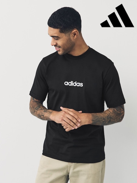 adidas Black Essentials Linear Single 100% Cotton Jersey T-Shirt (E38317) | £15