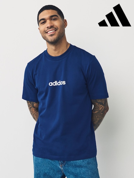 adidas Blue Essentials Linear Single Jersey 100% Cotton T-Shirt (E38321) | £15