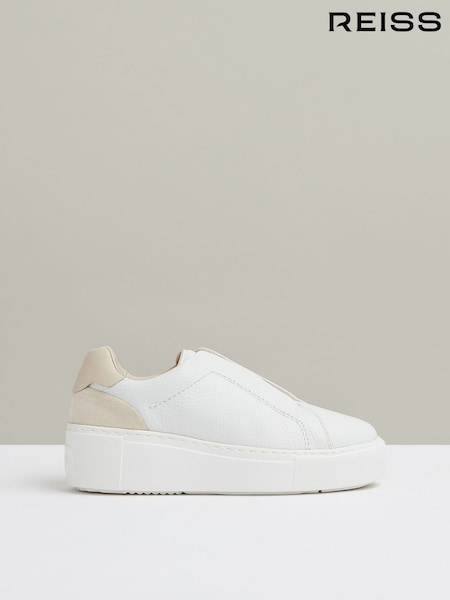 Reiss White Casey Leather Slip-On Trainers (E38872) | £98