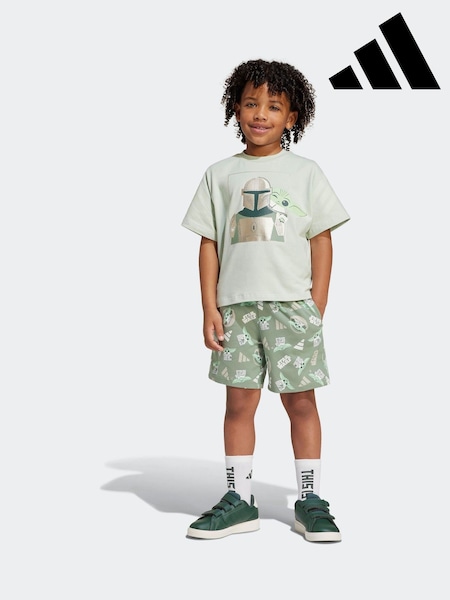 adidas Green Star Wars The Mandalorian T-Shirt and Shorts Set (E38965) | £38