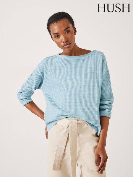 Hush Blue Faye Textured Waffle 100% Cotton Top (E39116) | £45