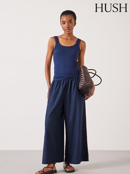 Hush Blue Melissa Linen Blend Wide Leg Trousers (E39139) | £79