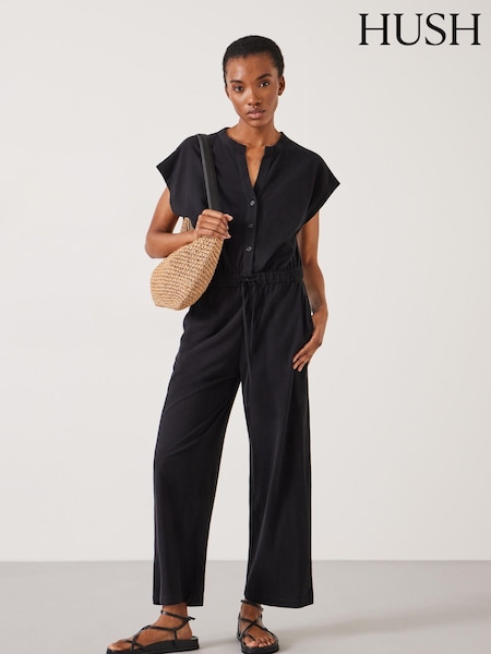 Hush Black Kendall Short Sleeve 100% Cotton Jersey Jumpsuit (E39145) | £85