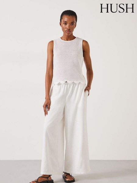 Hush White Melissa Linen Blend Wide Leg Trousers (E39165) | £79