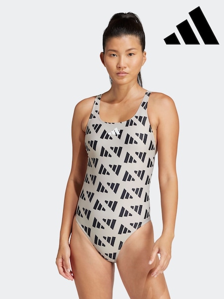 adidas Brown Logo Graphic V Back Swimsuit (E39280) | £45