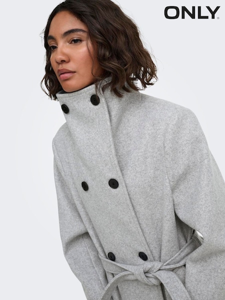 Grey - Only Funnel Neck Button Through Coat