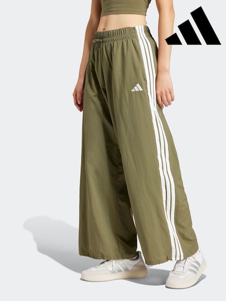 adidas Green 3 Stripe Woven Wide Leg Joggers (E39567) | £38