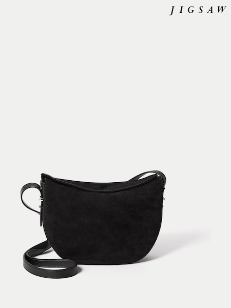Black - Jigsaw Suede Fold Over Cross-body Bag
