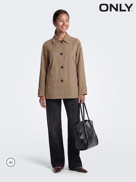 Brown - Only Short Boxy Trench Coat