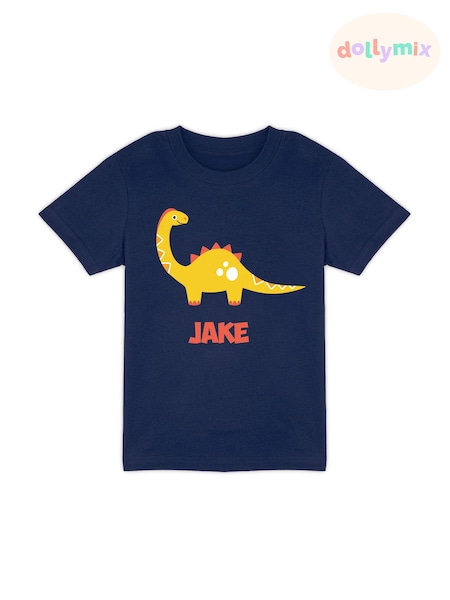Dollymix Boys Blue 100% Cotton Personalised Dinosaur T-Shirt (E39752) | £18